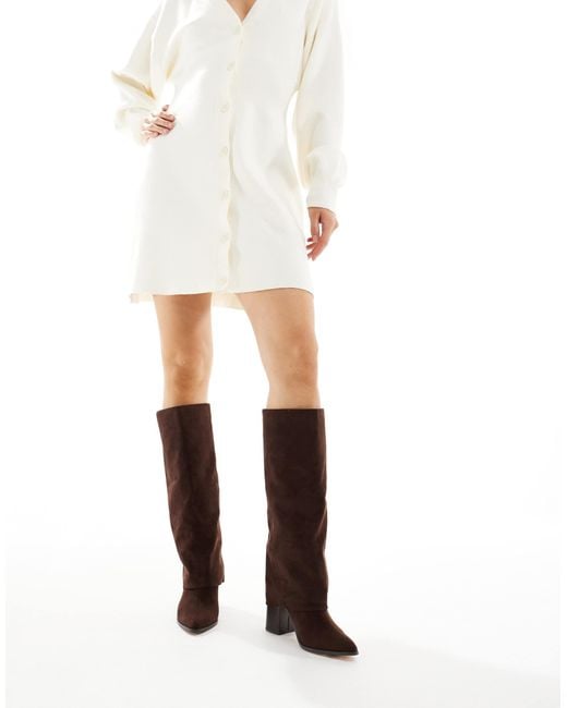 London Rebel Brown Elena Fold Over Knee Boots