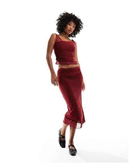 Reclaimed (vintage) Red Ruched Column Skirt Co-ord
