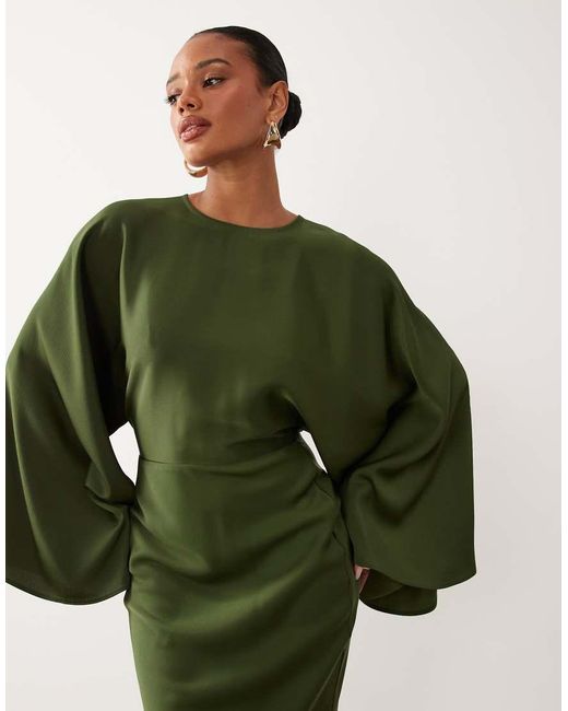 ASOS Green Textured Batwing Bias Waisted Maxi Dress