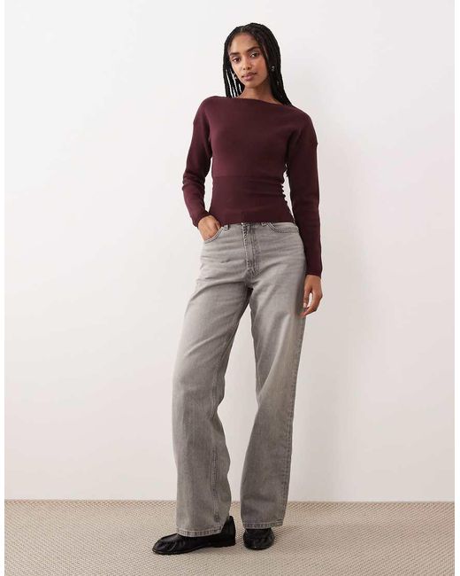 Motel Brown Elira Boat Neck Button Detail Synched Jumper