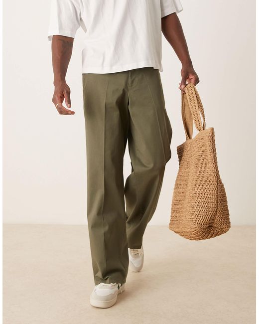 ASOS Natural Cotton Twill Wide Leg Trousers for men