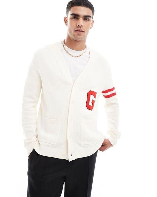 Gant White Varsity Knit Cardigan for men