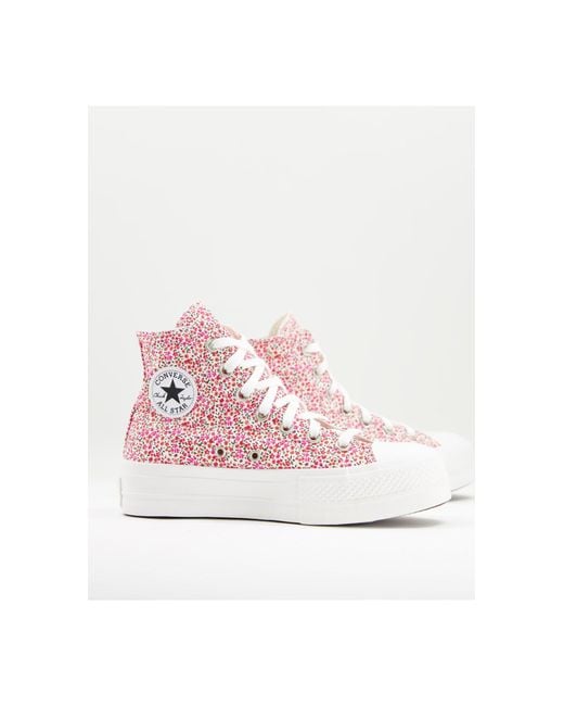 Converse Red Chuck Taylor Lift Hi Ditsy Floral Trainers