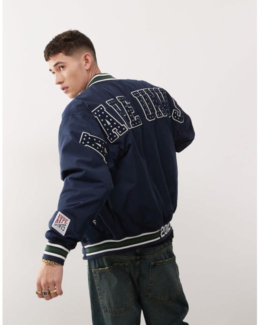 Aape By A Bathing Ape Blue Aape By A Bathing Ape Logo College Varisty Jacket for men