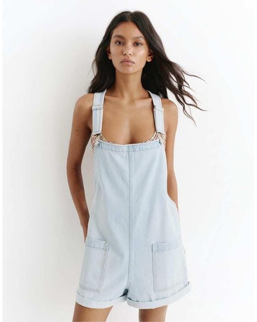 Pull&Bear White Short Denim Dungarees