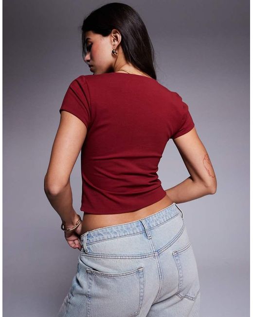Top A Doppio Strato Bordeaux Con Scollo Squadrato E Maniche Ad Aletta di ASOS in Gray