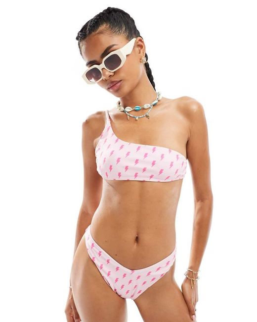 OOSC Pink Strike Of Luck Mix And Match Cold Shoulder Bikini Top