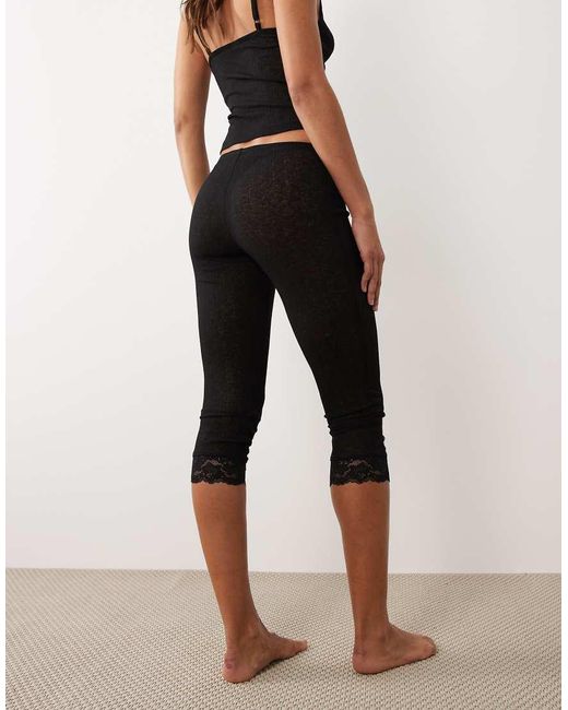 ASOS Natural Semi Sheer Capri Pajama Pants With Lace Trim