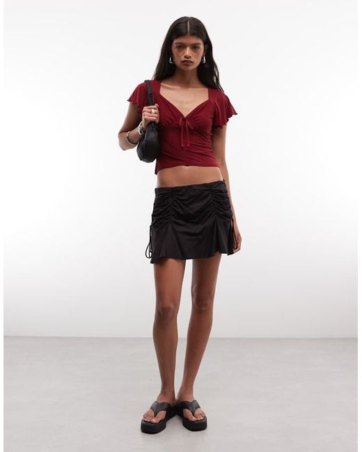 Reclaimed Vintage Red Ruched Tie Front Jersey Top