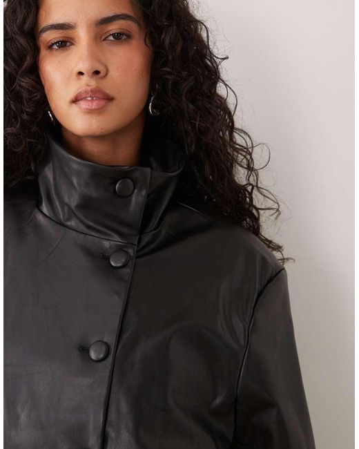AFRM Black Scarlette Faux-leather Funnel Neck Belted Bomber Jacket