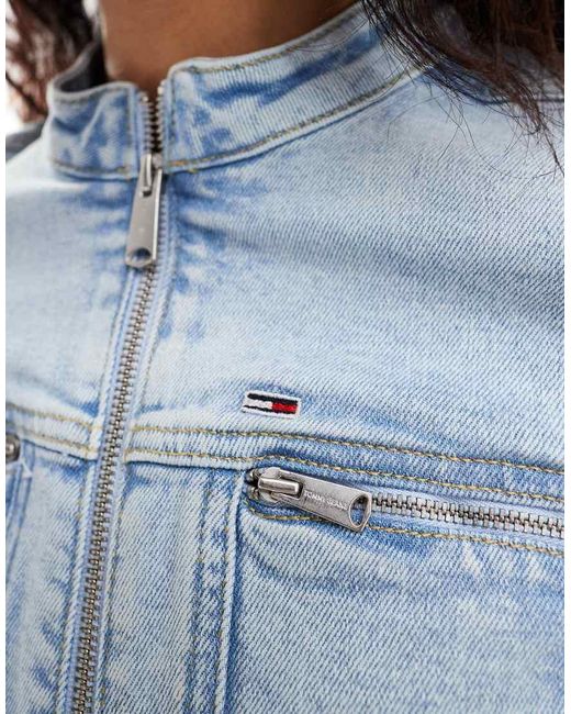 Chaqueta Biker Vaquera Con Lavado Claro De -Azul Tommy Hilfiger de color Blue
