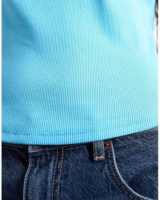 T-Shirt Aderente A Coste Con Fondo Arrotondato di TOPSHOP in Blue