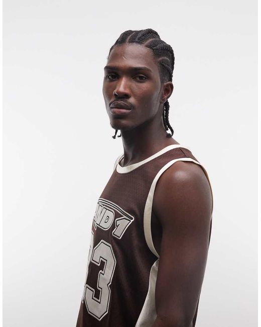 AND1 Brown Logo Airtex Vest Co-ord With Contrast Panels for men