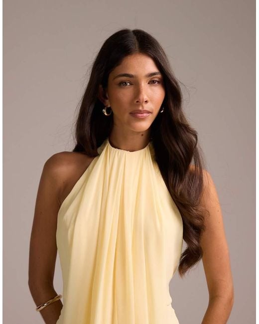 ASOS Natural Bridesmaids Grecian Draped Halter Maxi Dress