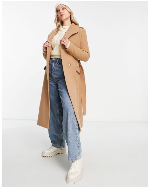 Manteau double boutonnage avec ceinture caramel Morgan en