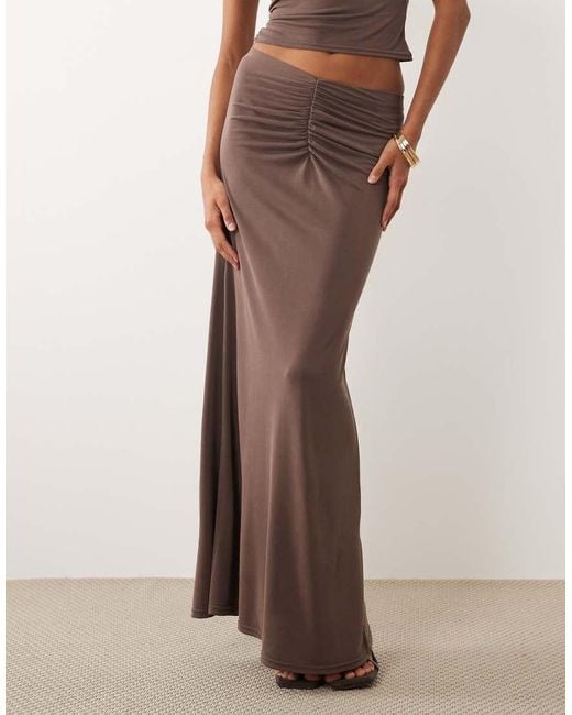 Missy Empire Brown Modal Ruched Front Detail Maxi Skirt