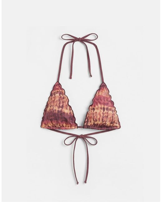 Pull&Bear Green Tie-dye Frill Bikini Top
