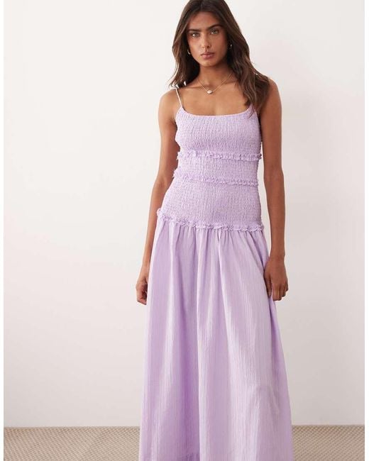 ASOS Pink Crinkle Maxi Sundress With Shirred Dropped Waist