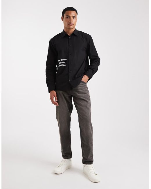 Camicia Comoda Nera Con Scritta Stampata Sul Davanti di ASOS in Black da Uomo