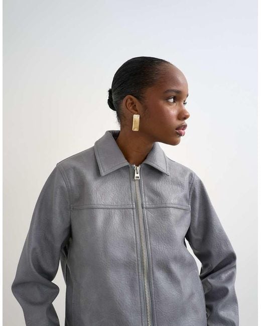 TOPSHOP Blue Leather Look Cf Zip Jacket