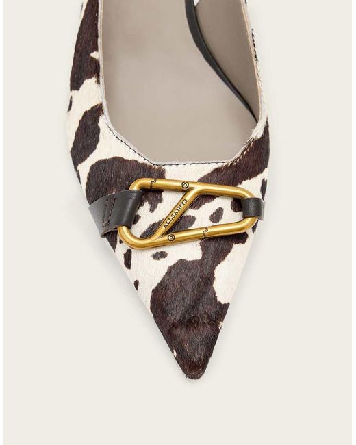 AllSaints Natural Hera Cow Print Slingback Heeled Shoes