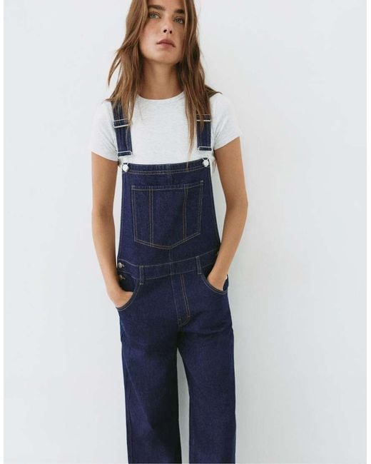 Pull&Bear Blue Long Denim Dungarees