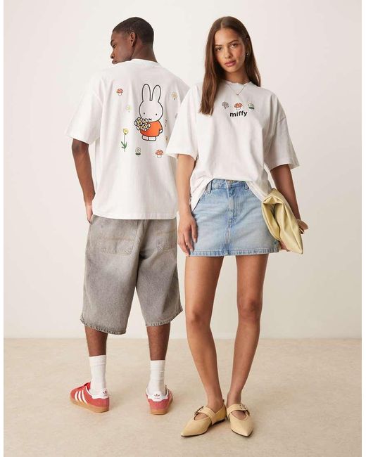 T-Shirt Oversize Bianca Con Stampe Di Miffy di ASOS in White