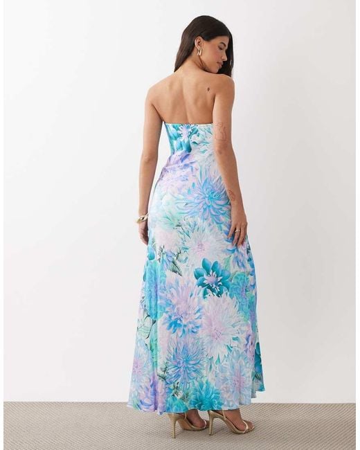 Forever New Blue Satin Bandeau Maxi Dress