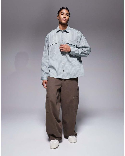 ASOS Gray Boxy Oversized Stripe Shirt for men
