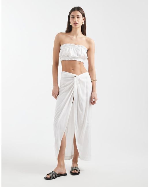 Aray White Bandeau Beach Top With Embroidery