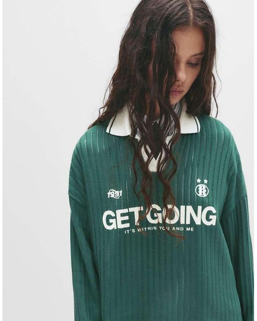 Maglione Stile Calcio Color Bottiglia Con Colletto Polo di Pull&Bear in Green