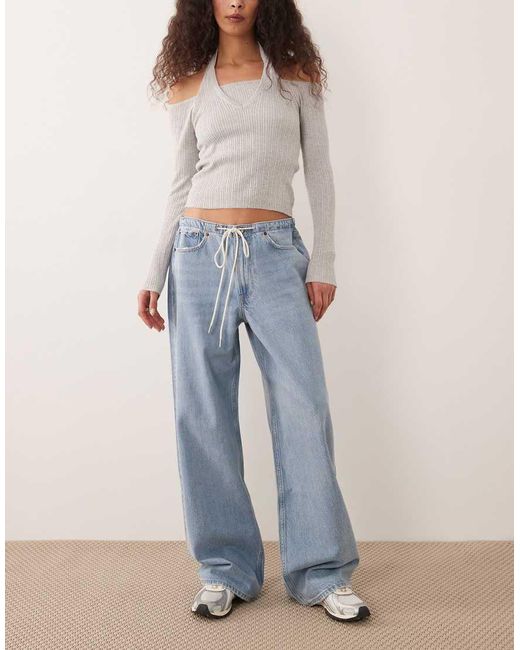 Abercrombie & Fitch Blue baggy Fit Jean With Drawstring Waist Detail