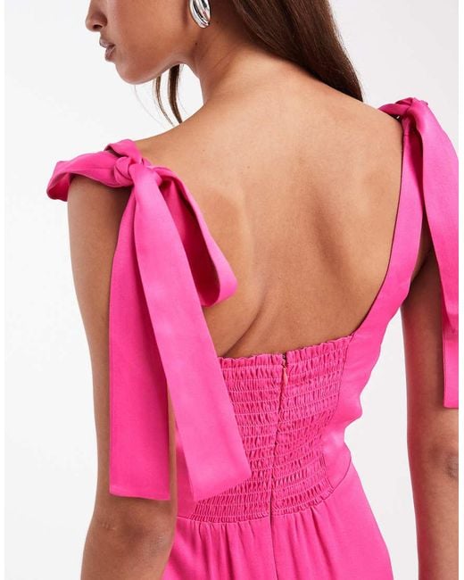 Maids To Measure Pink Bridesmaid Tie Shoulder Maxi Dress