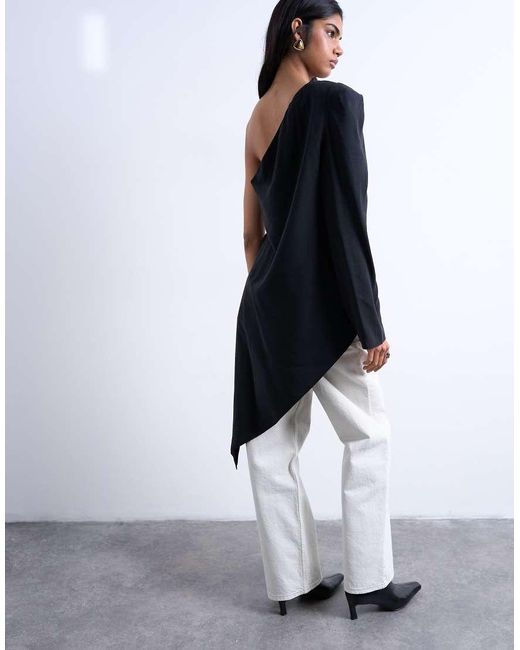 TOPSHOP Gray Cupro Asymmetric Top With Shoulder Pads