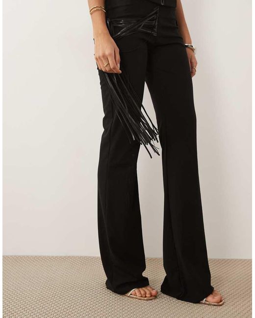 I.AM.GIA Black Iselda Sculpting Mesh Faux Leather Fringe Detail Pants