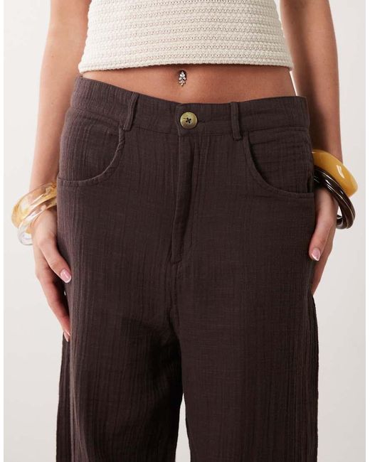 Mango Brown 100% Cotton Cheesecloth Relaxed Trouser