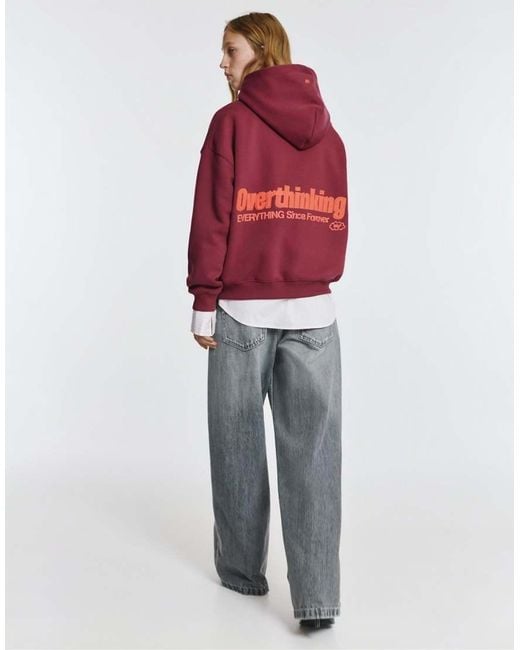 Pull&Bear Red Overthinking Graphic Hoodie
