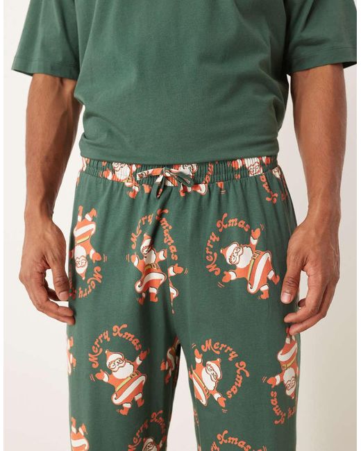 ASOS Green Christmas Pyjama Set With Vintage Santa Graphic for men