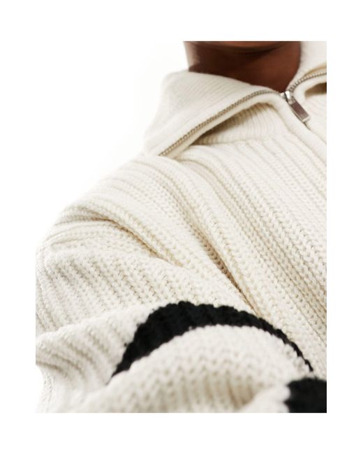 Bershka White 1/4 Zip Knitted Jumper for men