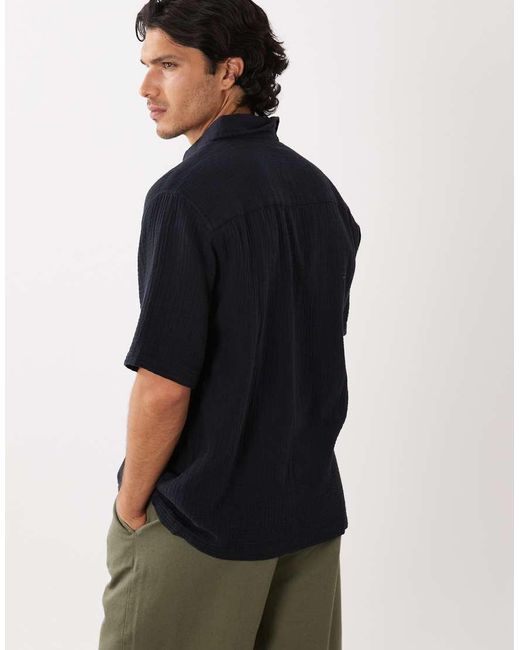 ASOS Black Relaxed Cheesecloth Shirt for men
