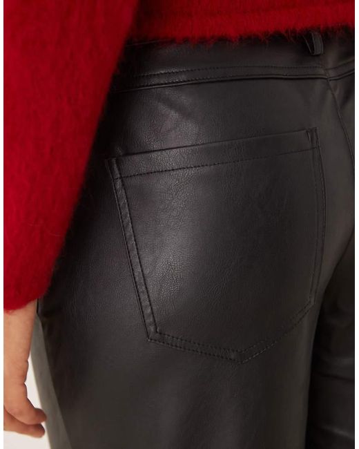Vila Red Wide Leg Faux Leather Trousers With Seam Details