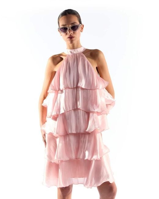 Collective The Label Pink Halterneck Ruffle Dress