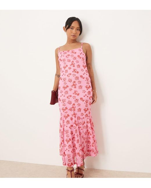 Vila Maxi Cami-Jurk Van Mesh Met Vierkante Hals in het Pink