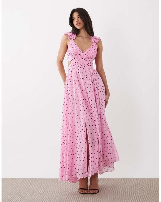Forever New Pink Chiffon Ruffle Shoulder Maxi Dress