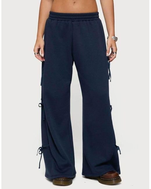 Edikted Blue Claudette Baggy Ribbon Sweatpants