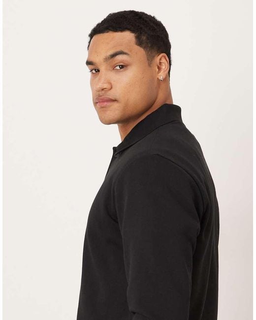 Mango Black Cotton Mix Button Up Polo Top for men