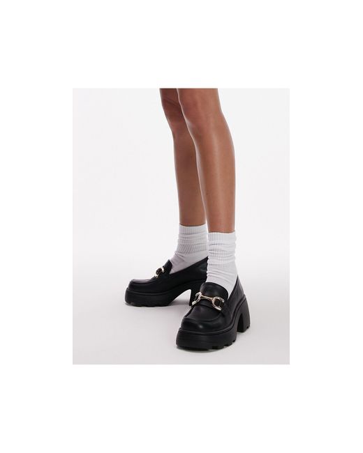 TOPSHOP Black Libby Chunky Heeled Loafer With Chain Detail