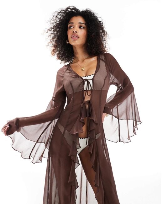 Miss Selfridge Brown – langer strand-kimono aus chiffon