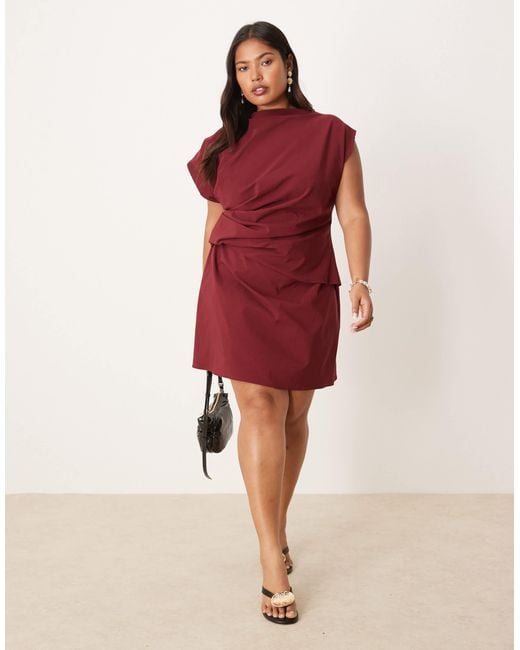 ASOS Red Asos Design Curve High Neck Pleated Bengaline Mini Dress