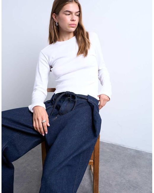 TOPSHOP White Deep Pleated Tie Front Jean